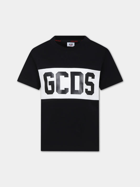 T-shirt nera per bambini con logo,Gcds Kids,DOM005 LAA22 60100