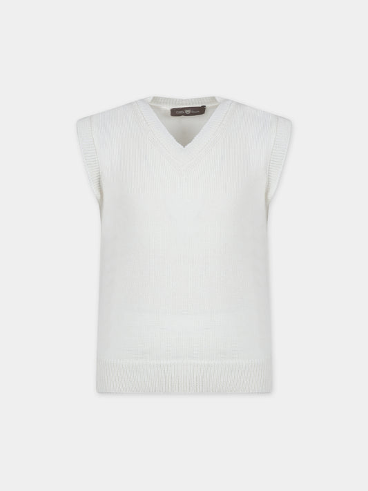Maglia gilet bianca per bambino,Little Bear,7159 LATTE