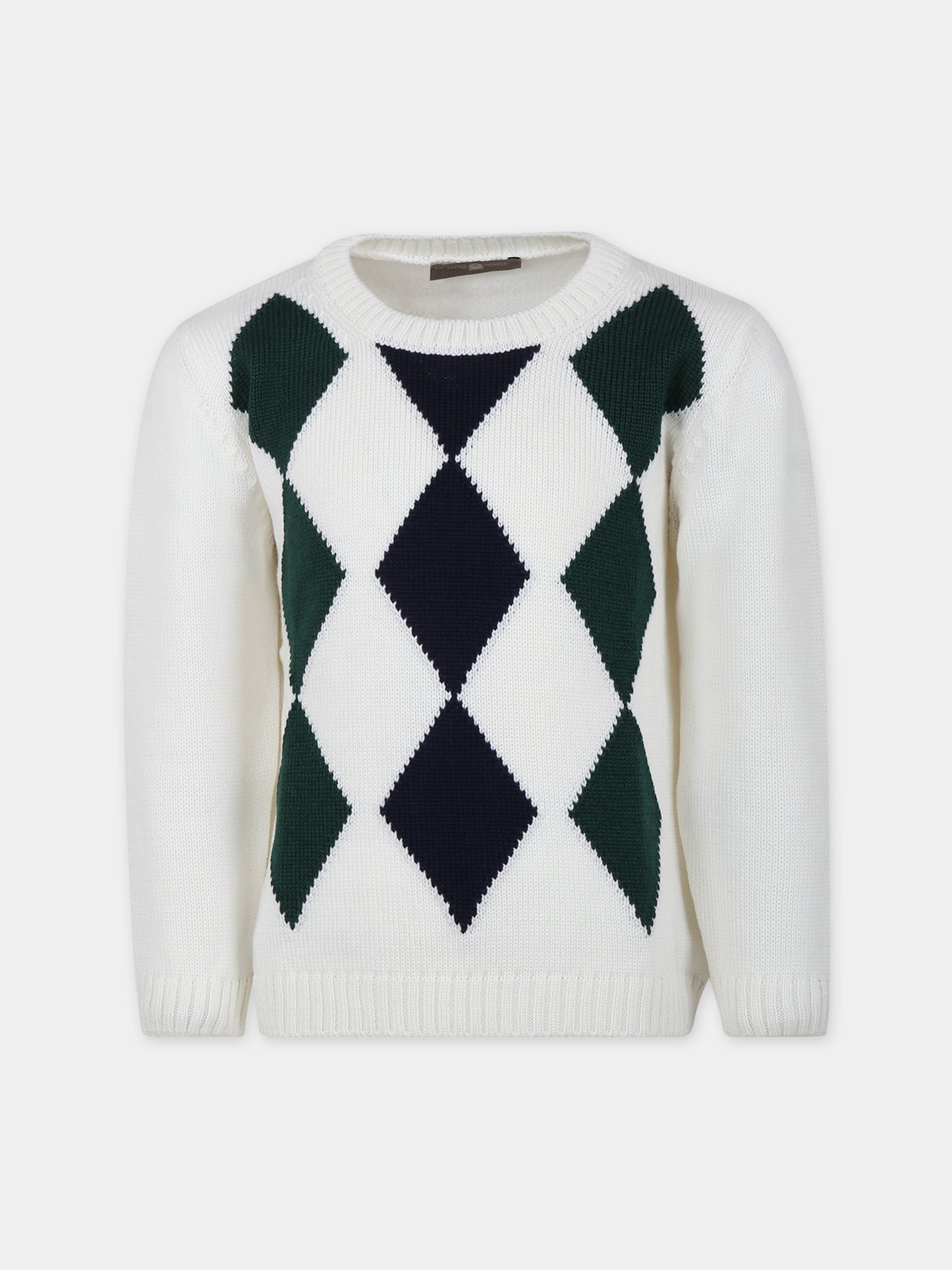 Maglione bianco per bambino con rombi,Little Bear,7154 LATTE