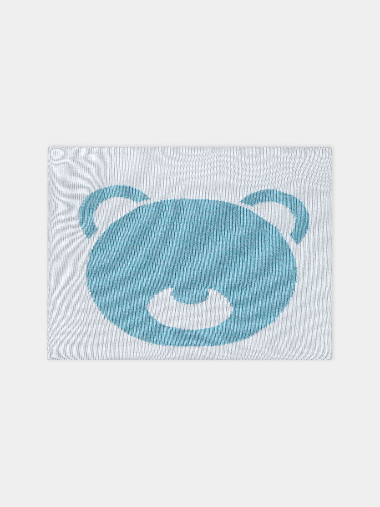 Coperta celeste per neonato con orso rosa ricamato,Little Bear,7136 CIELO/POLVERE