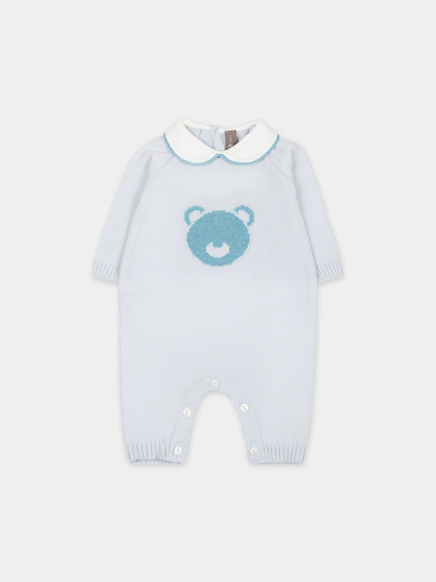 Tutina azzurra per neonato con orso ricamato,Little Bear,7137 CIELO/POLVERE