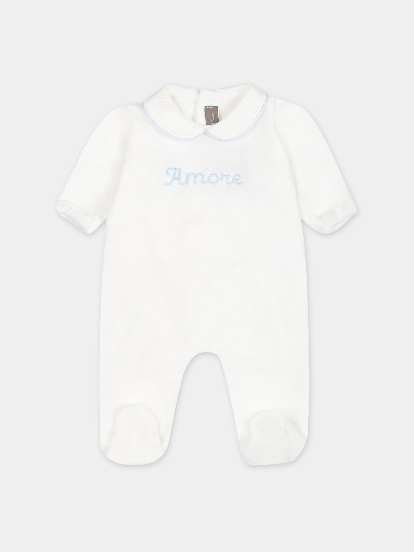 Tutina bianca per neonato con ricamo,Little Bear,7041 LATTE/CIELO