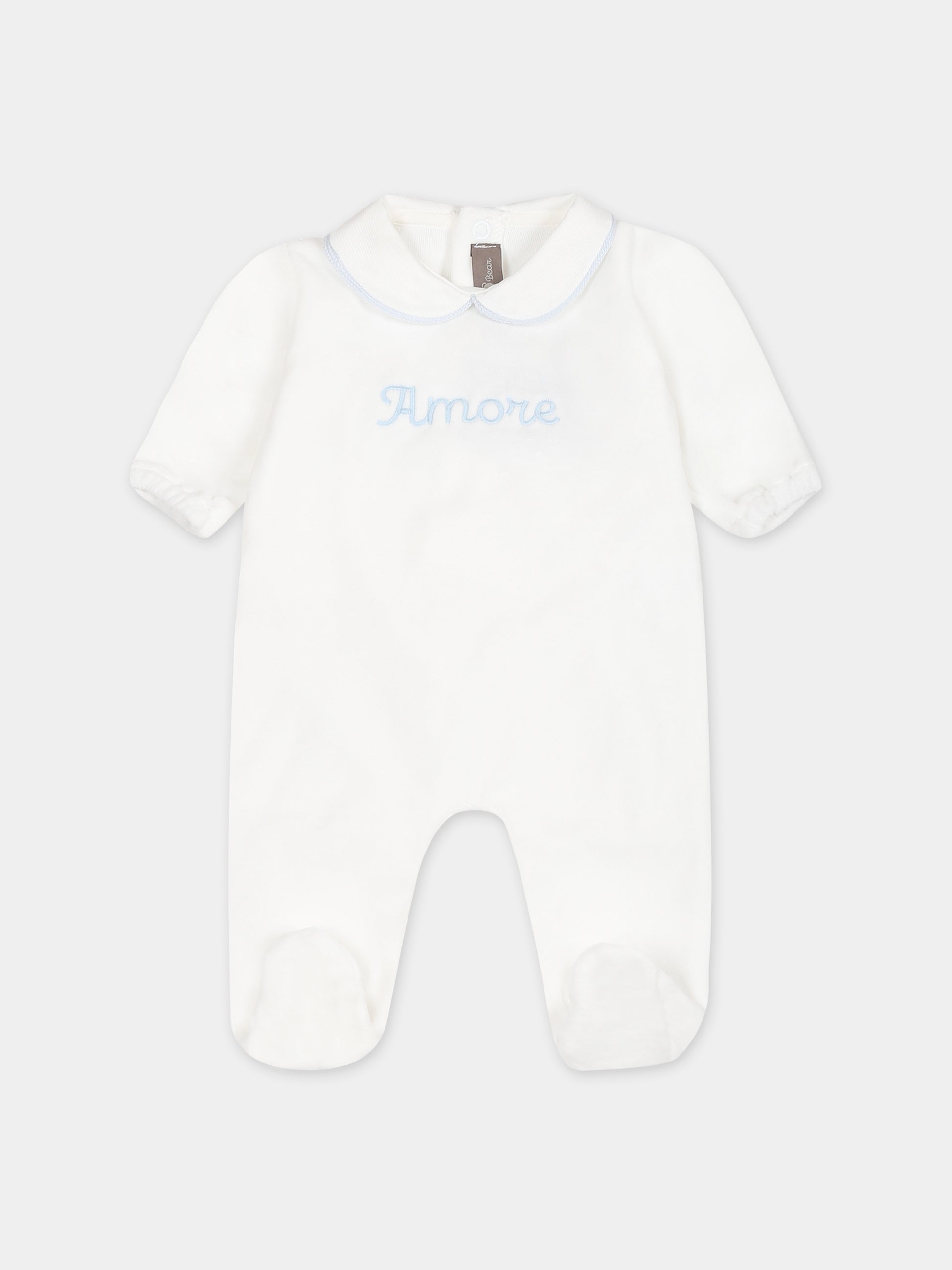 Tutina bianca per neonato con ricamo,Little Bear,7041 LATTE/CIELO