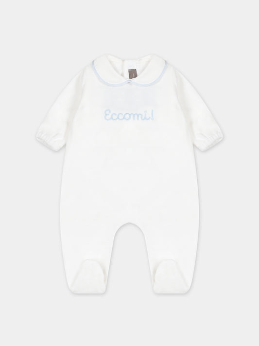 Tutina bianca per neonato con ricamo,Little Bear,7040 LATTE/CIELO