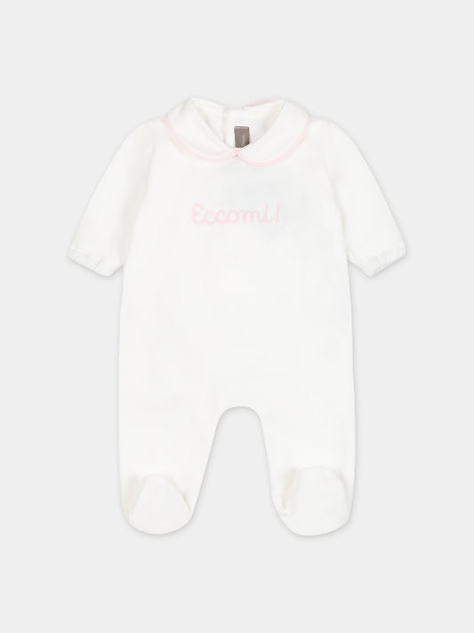 Tutina bianca per neonata con ricamo,Little Bear,7040 LATTE/ROSA