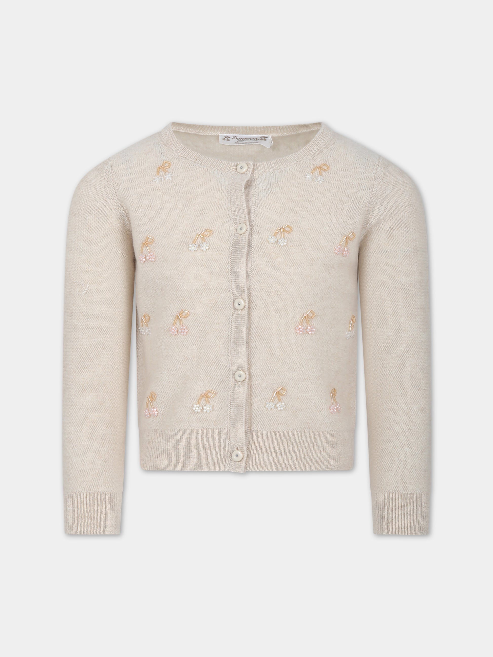 Cardigan beige per bambina con ciliegie,Bonpoint,W03GCAK00007 106