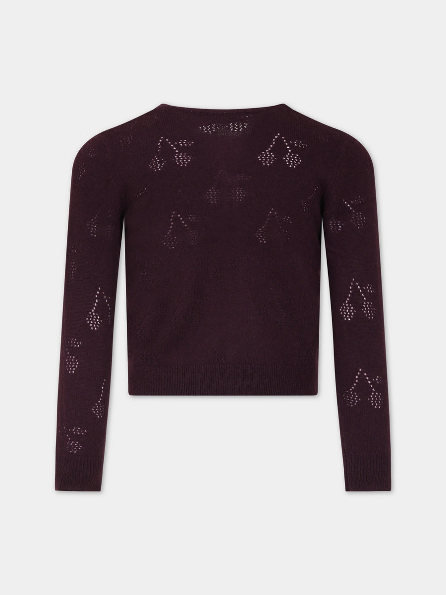 Cardigan bordaux per bambina con ciliege,Bonpoint,W03GCAK00022 053