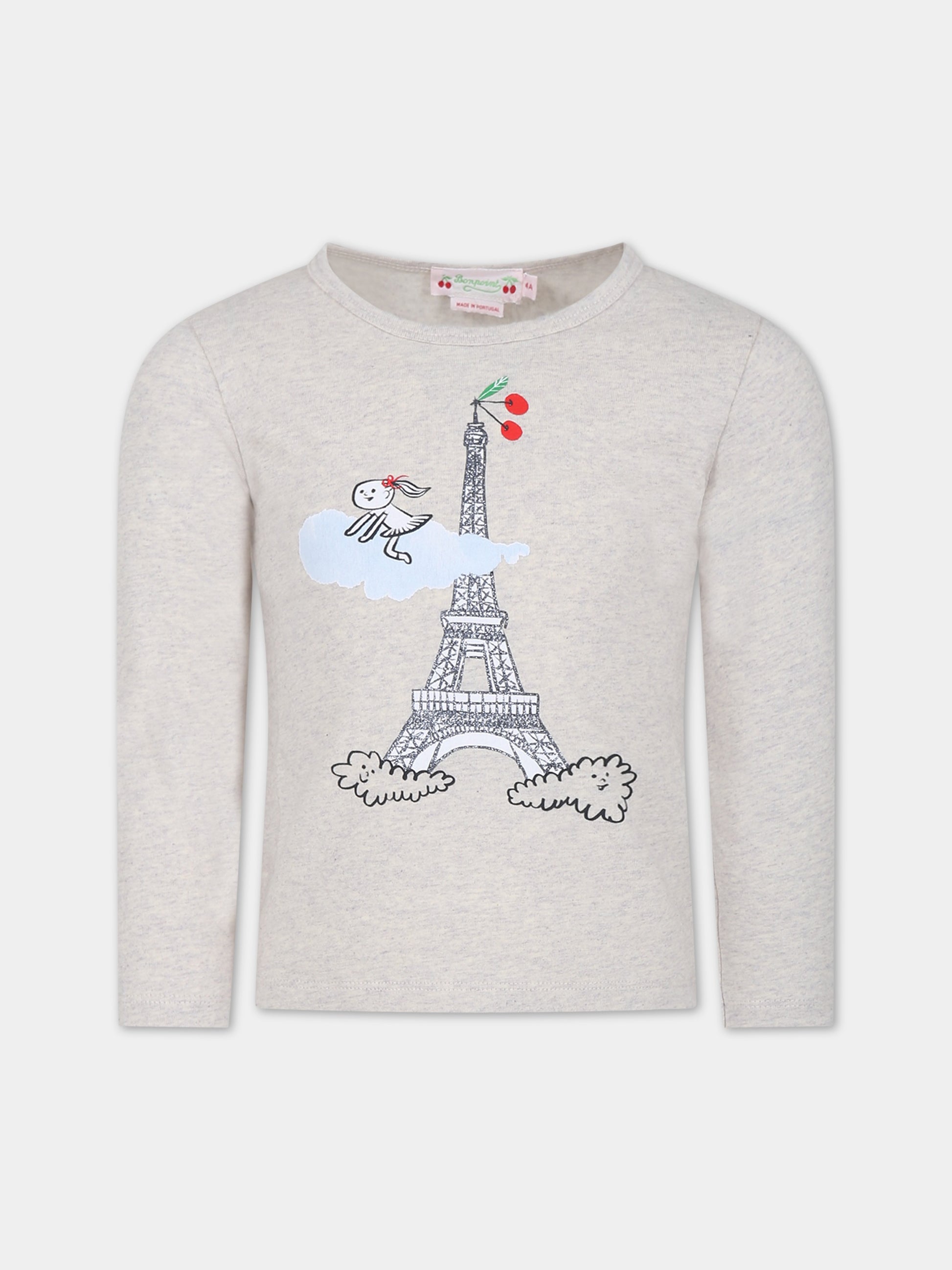 T-shirt beige per bambina con Tour Eiffel,Bonpoint,W03GTSK00019 192