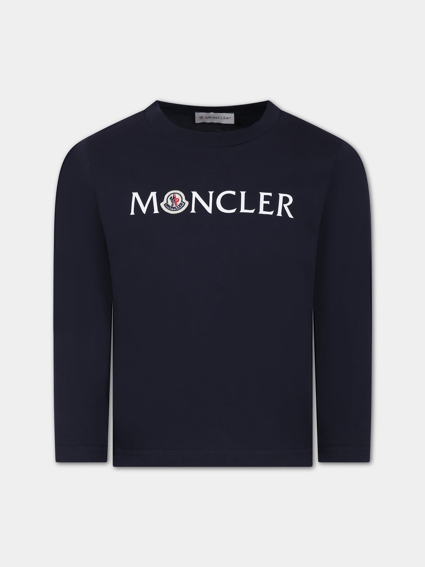 T-shirt blu per bambini con logo,Moncler Kids,954 8D00006 83907 778