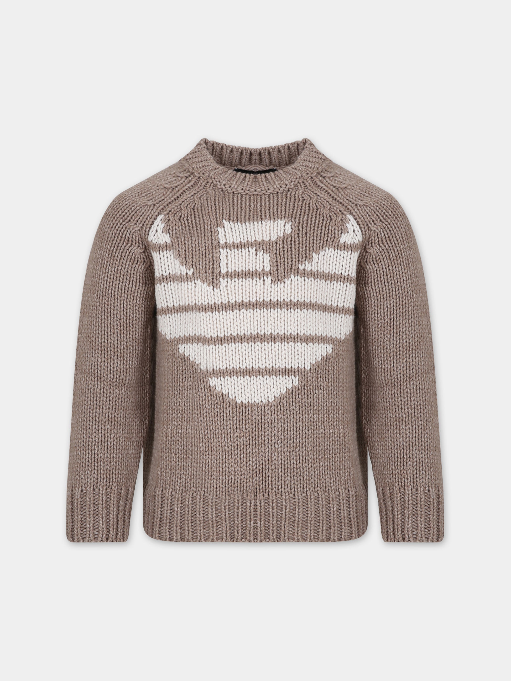 Maglione beige per bambino con aquilotto,Armani Junior,6R4M57 4M03Z 0445