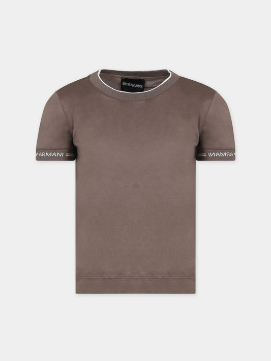 T-shirt marrone per bambino con aquilotto e logo,Armani Junior,6R4T87 1JUVZ 0488