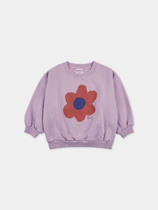 Felpa viola per bambina con stampa fiore,Bobo Choses,223AC042
