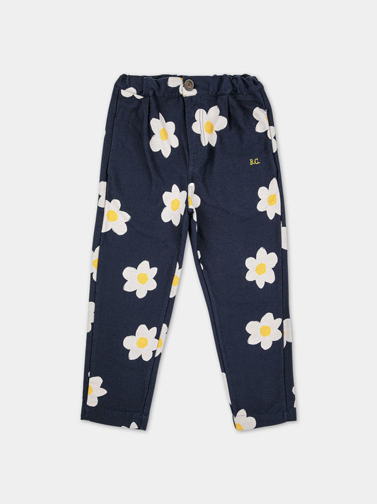 Pantalone blu per bambina con stampa margherite,Bobo Choses,223AC080