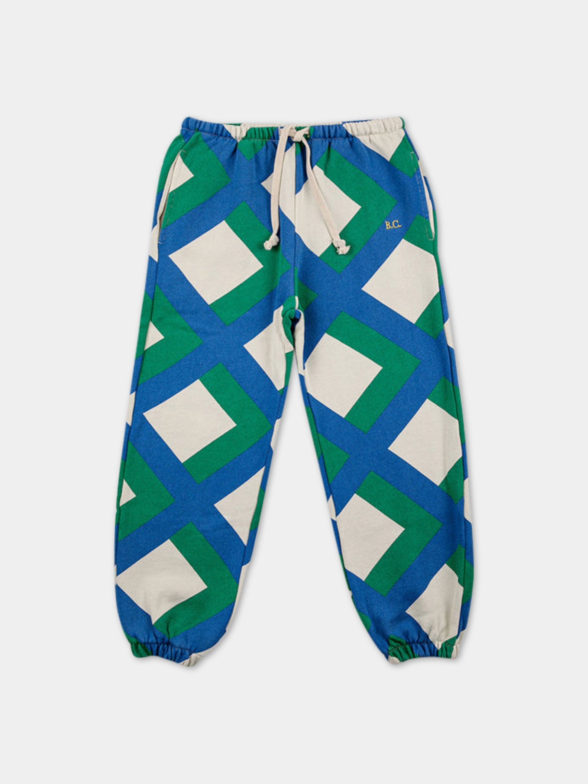 Pantalone avorio per bambini con stampa quadri e logo,Bobo Choses,223AC062