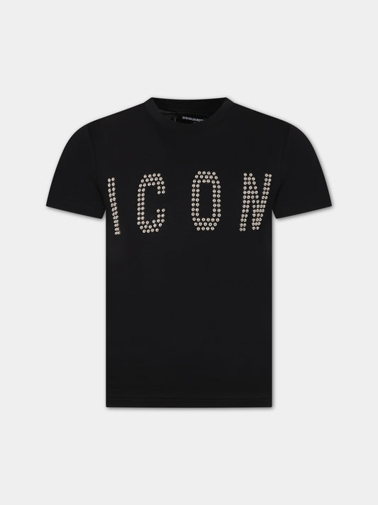 T-shirt nera per bambini con scritta,Dsquared2,DQ2037 D0A2E DQ900