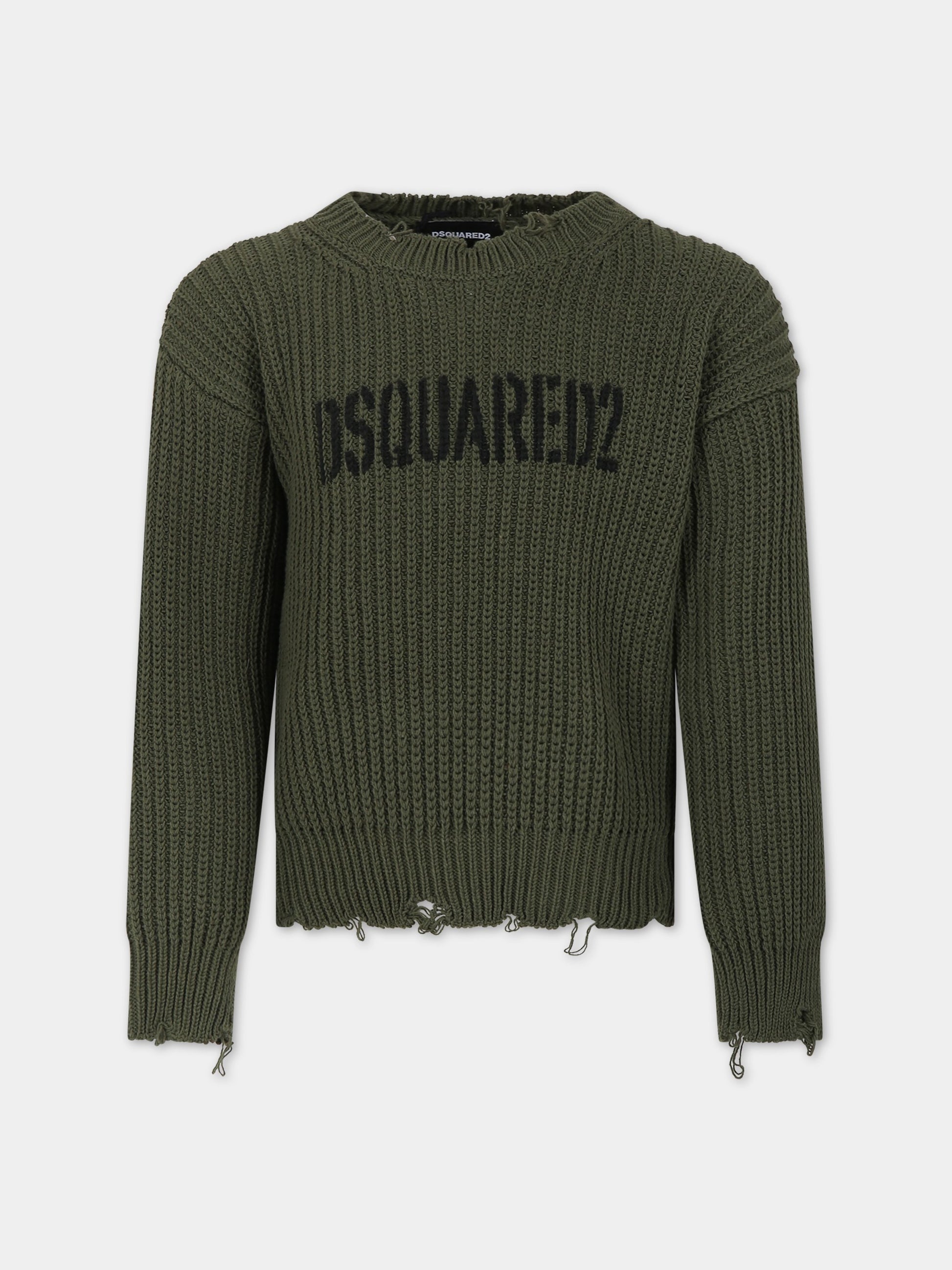 Maglione verde per bambino con logo,Dsquared2,DQ1938 D0A58 DQ521