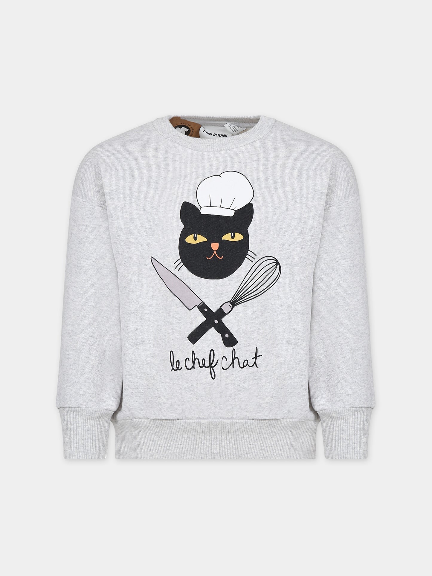 Felpa grigia per bambini con stampa gatto chef,Mini Rodini,2372017294