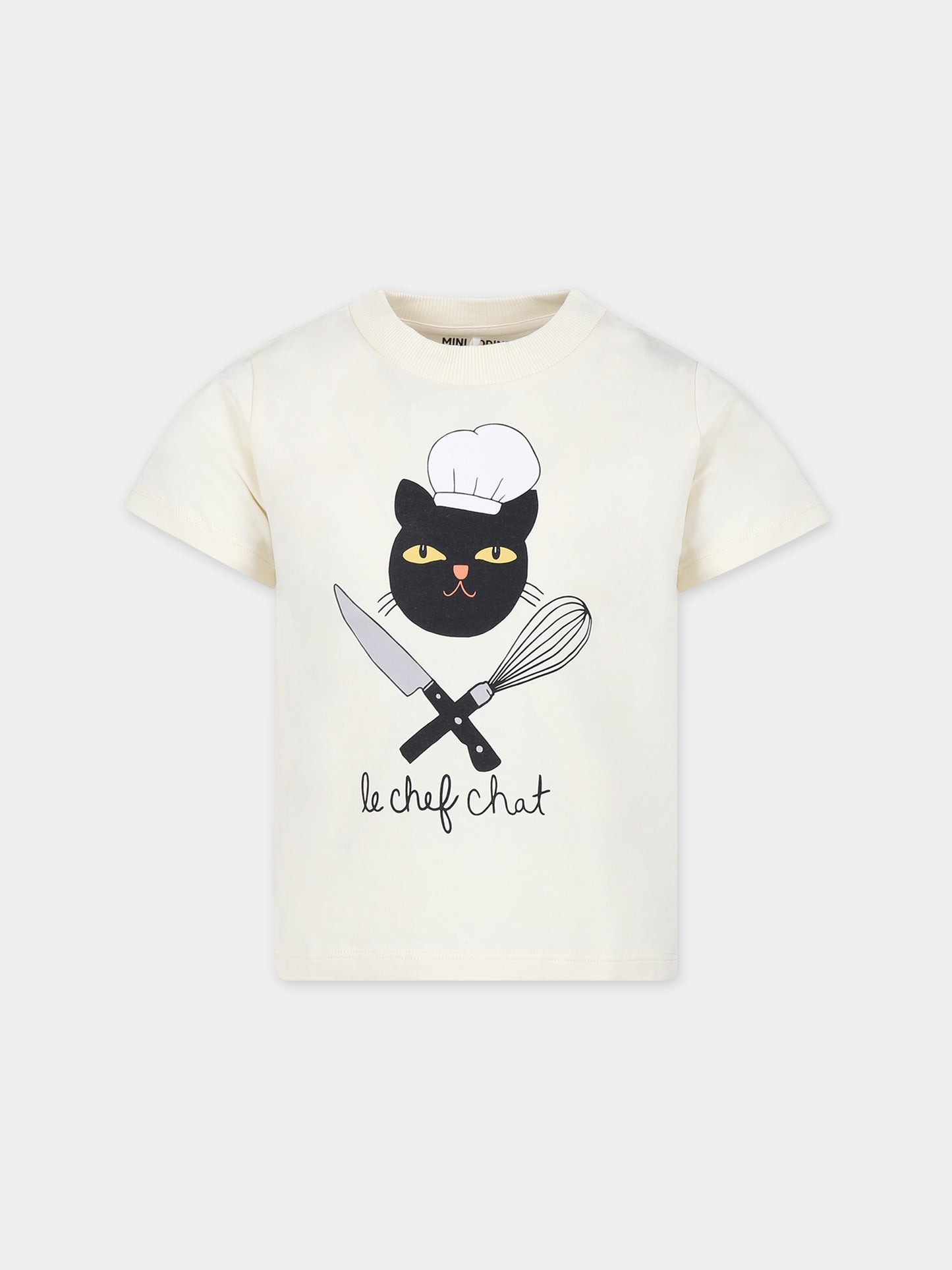 T-shirt avorio per bambini con stampa gatto chef,Mini Rodini,2372017311