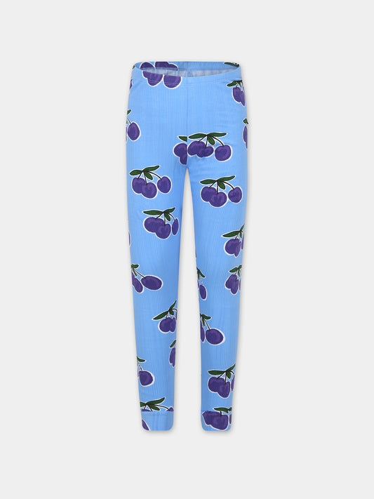 Leggings azzurri per bambina con stampa prugne,Mini Rodini,2373014960