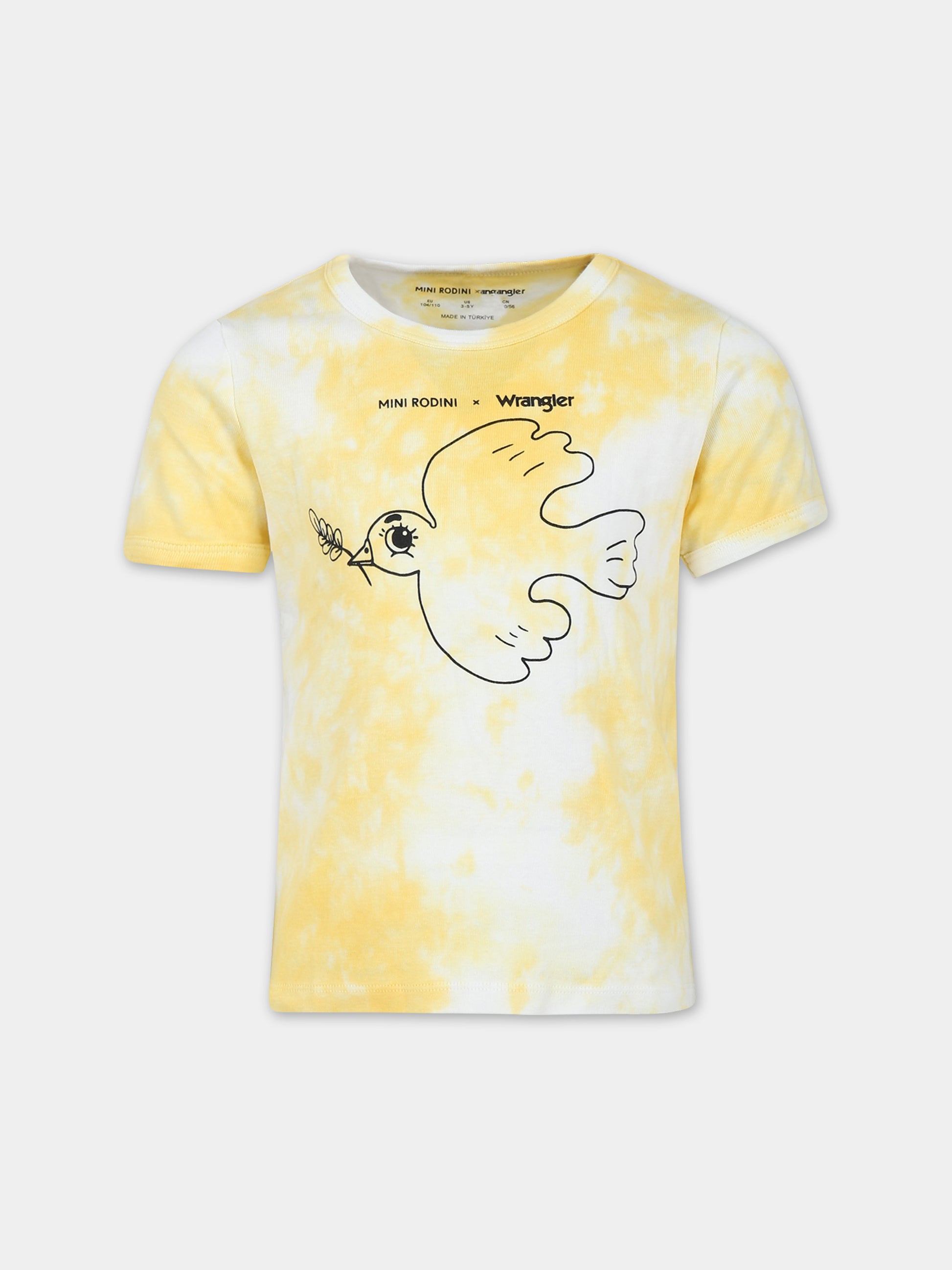 T-shirt gialla per bambini con colomba della pace,Mini Rodini,2382010123
