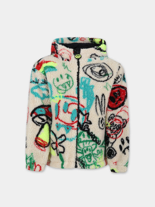Giacca beige per bambini con smile e logo,Barrow,F3BKJUZH006 BW009