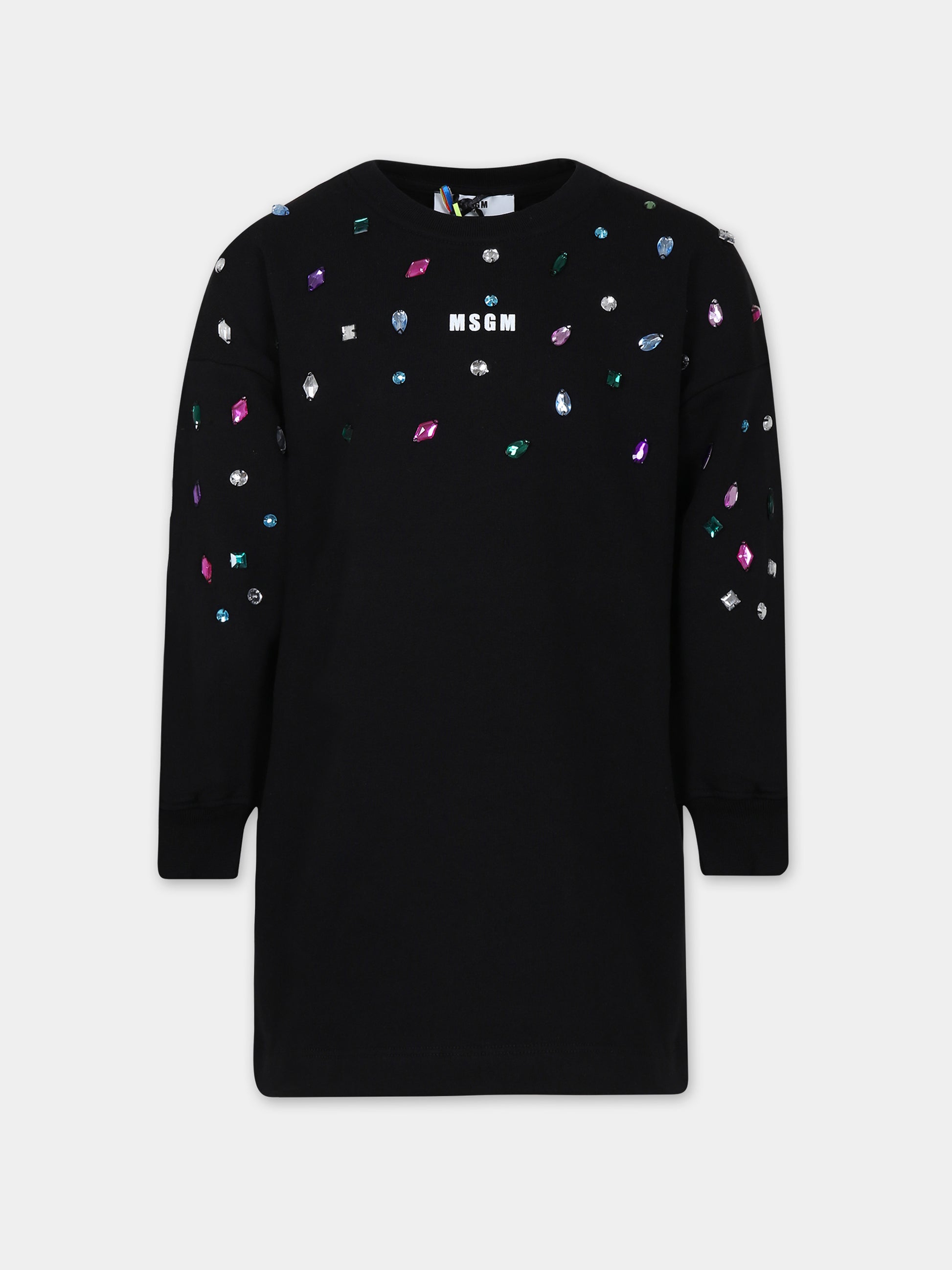 Vestito nero per bambina con logo,Msgm Kids,F3MSJGDR088 110