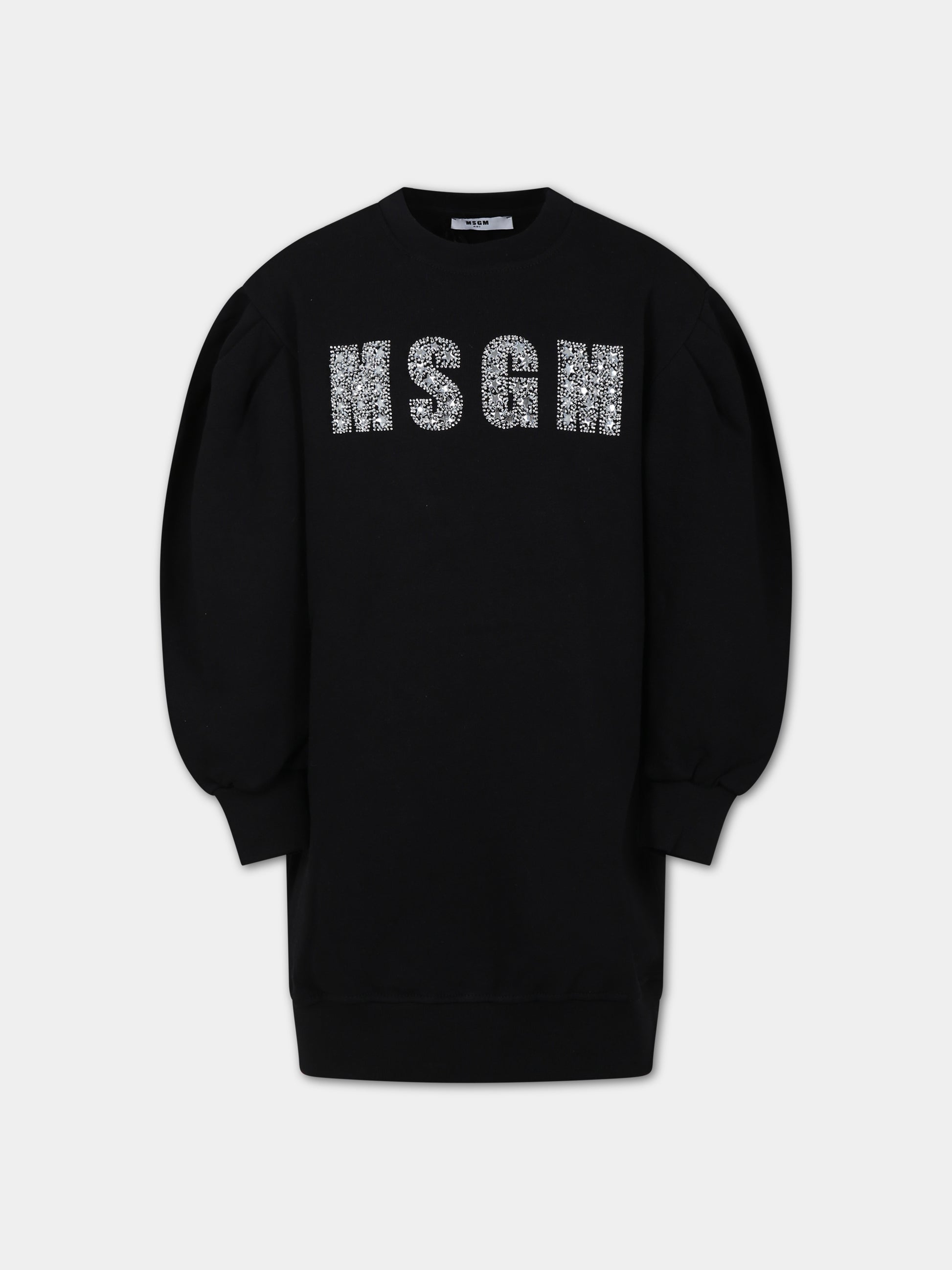 Vestito nero per bambina con logo,Msgm Kids,F3MSJGDR138 110