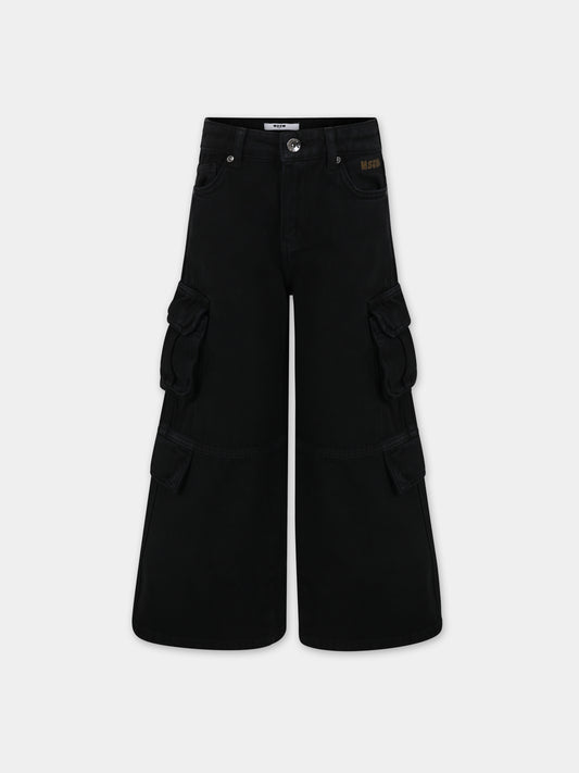 Jeans neri per bambina con logo,Msgm Kids,F3MSJGDP050 110