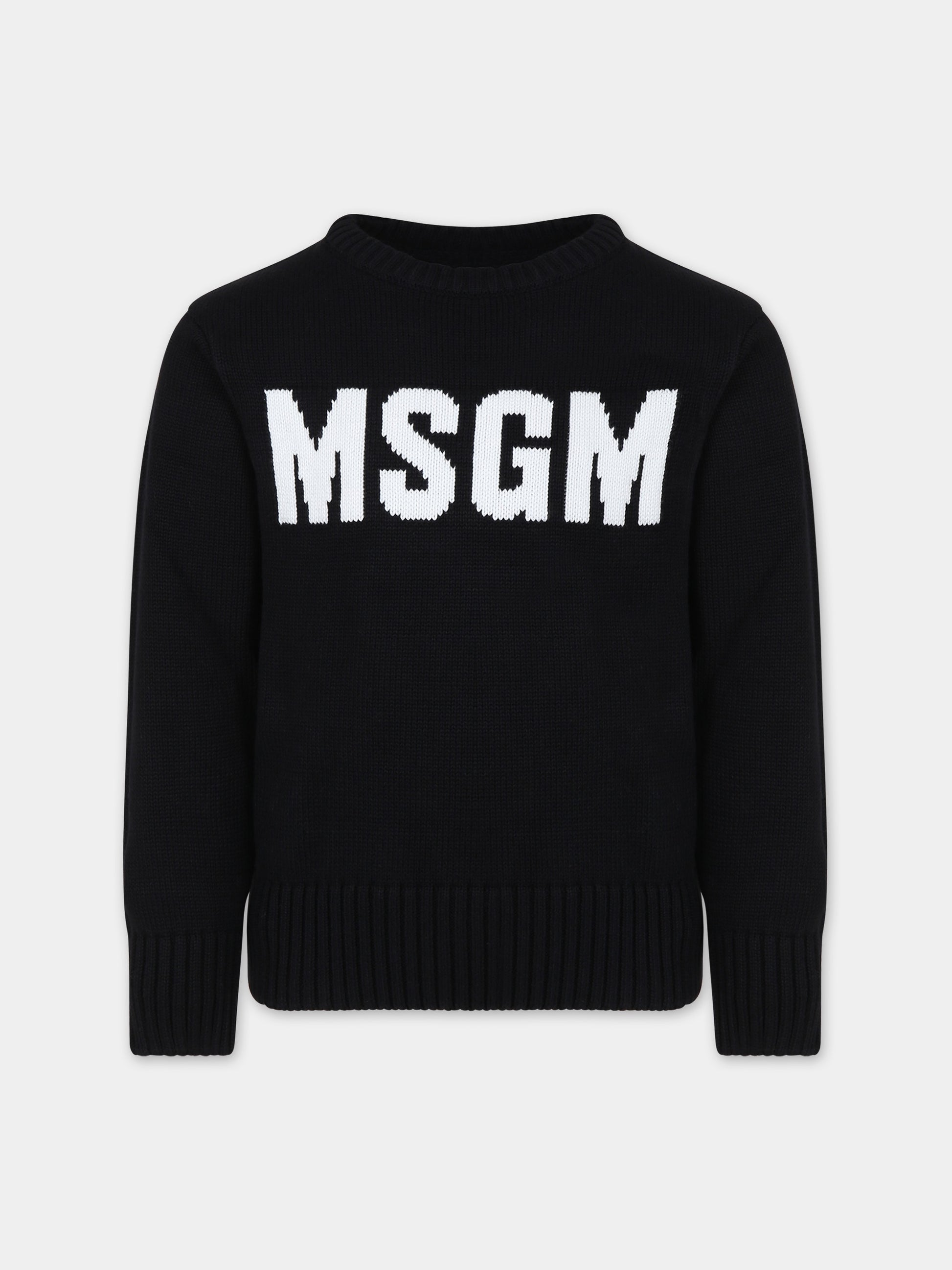 Maglione nero per bambini con logo,Msgm Kids,F3MSJUJP153 110
