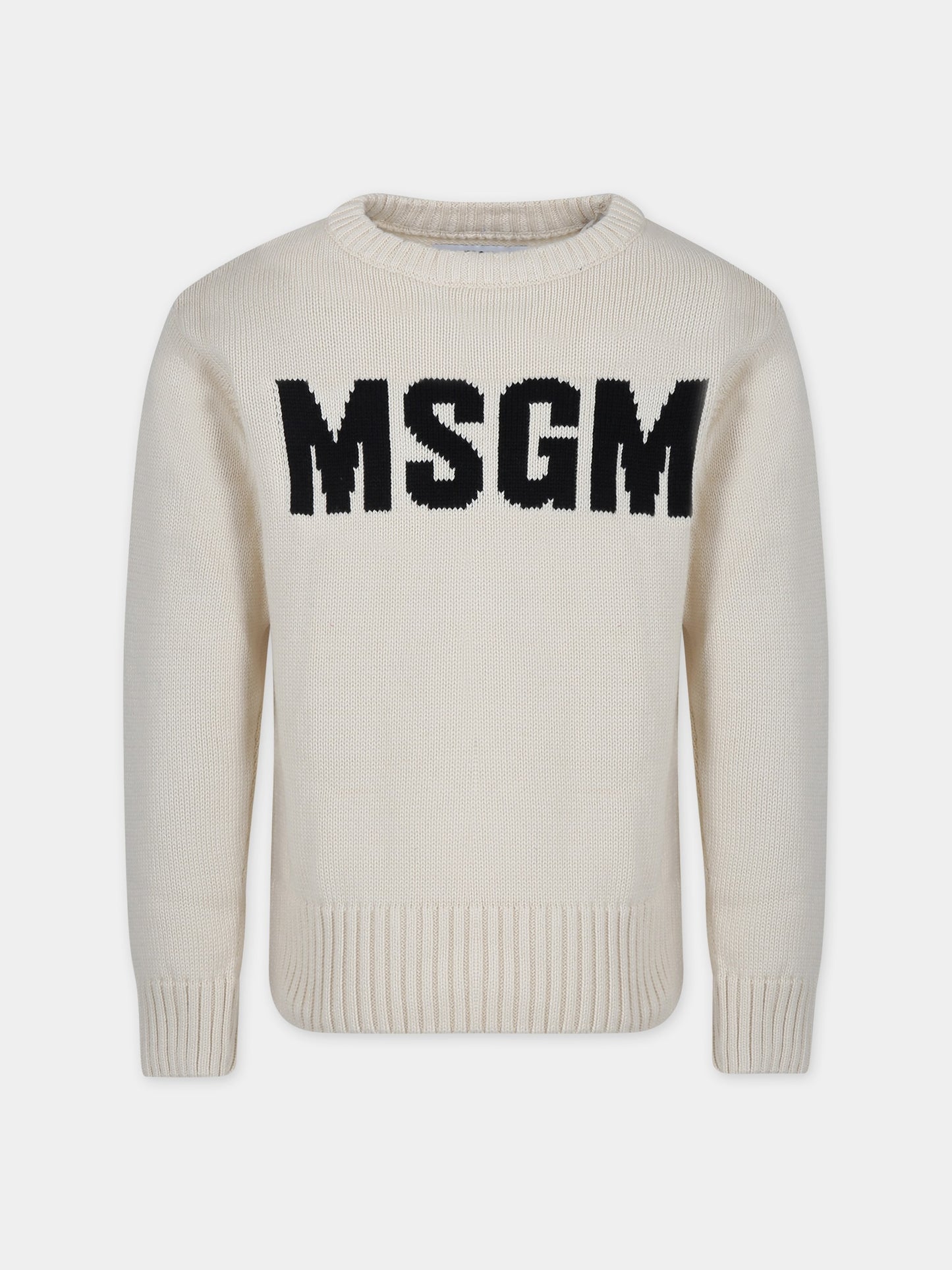 Maglione avorio per bambini con logo,Msgm Kids,F3MSJUJP153 013