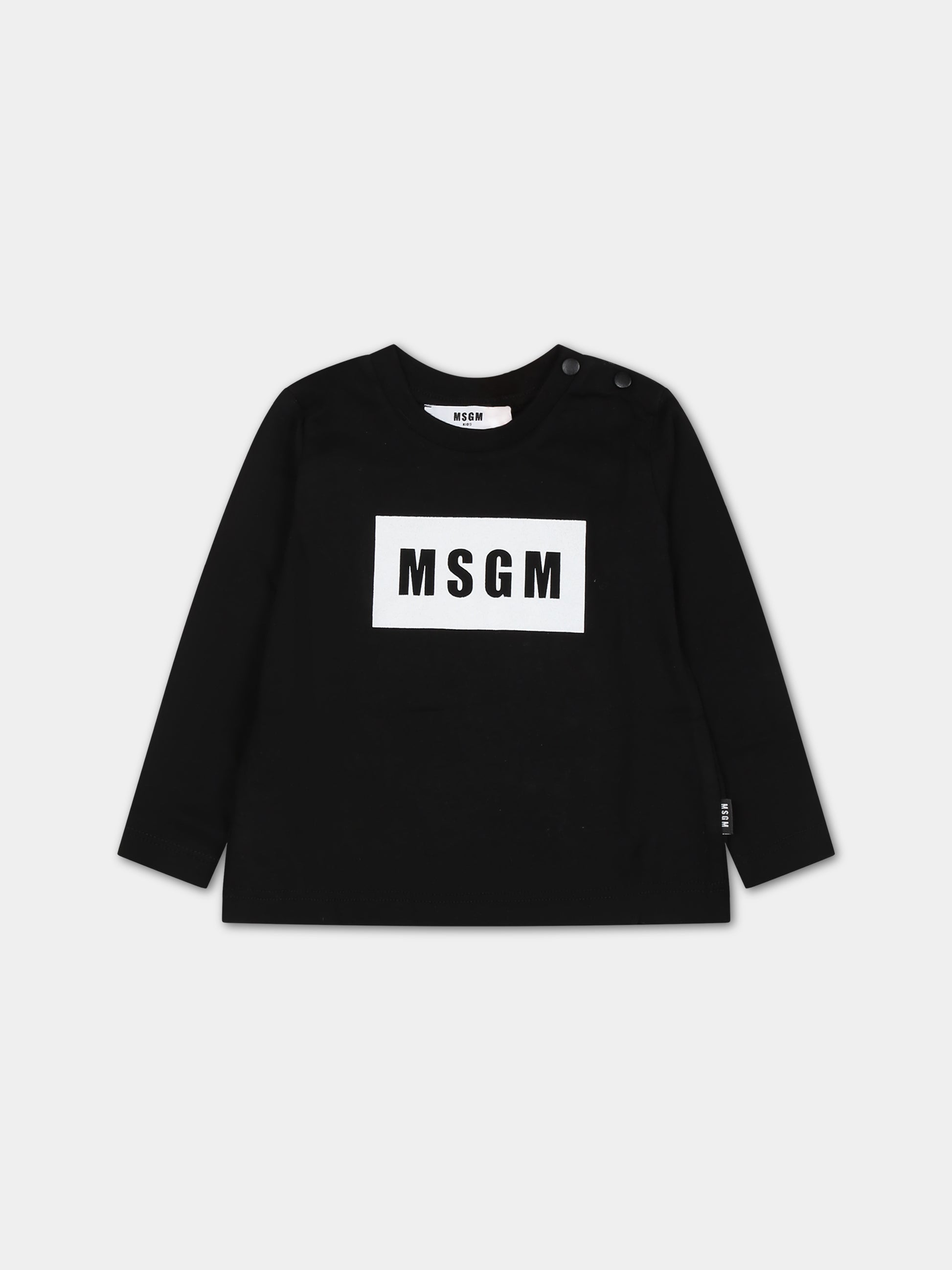 T-shirt nera per neonati con logo,Msgm Kids,F3MSUNTH038 110
