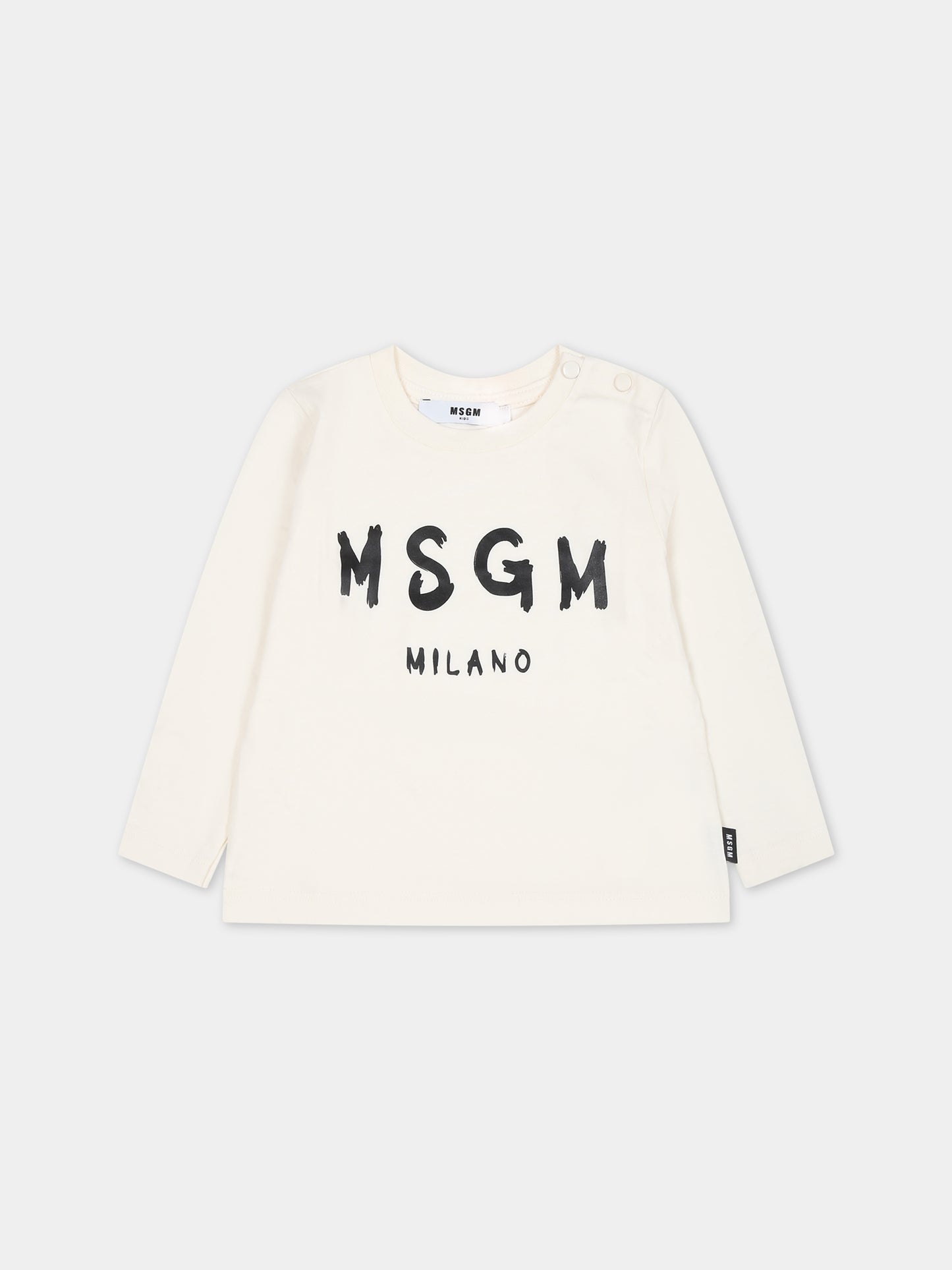 T-shirt avorio per neonati con logo,Msgm Kids,F3MSUNTH044 013