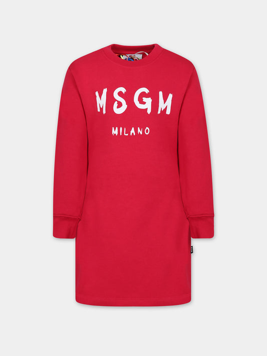 Vestito fucsia per bambina con logo,Msgm Kids,F3MSJGDR031 044