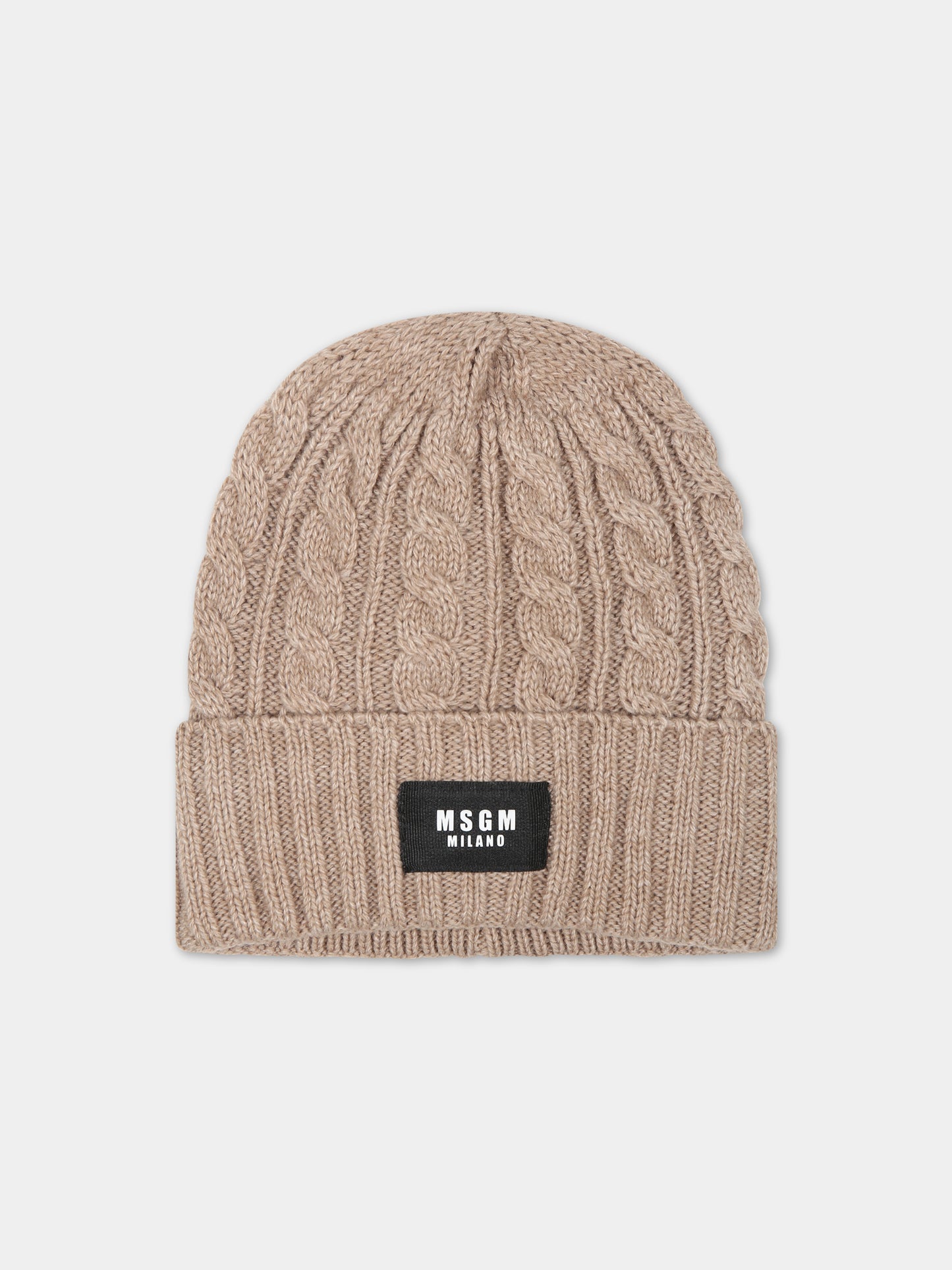 Berretto beige per bambini con logo,Msgm Kids,F3MSJUHT057 015