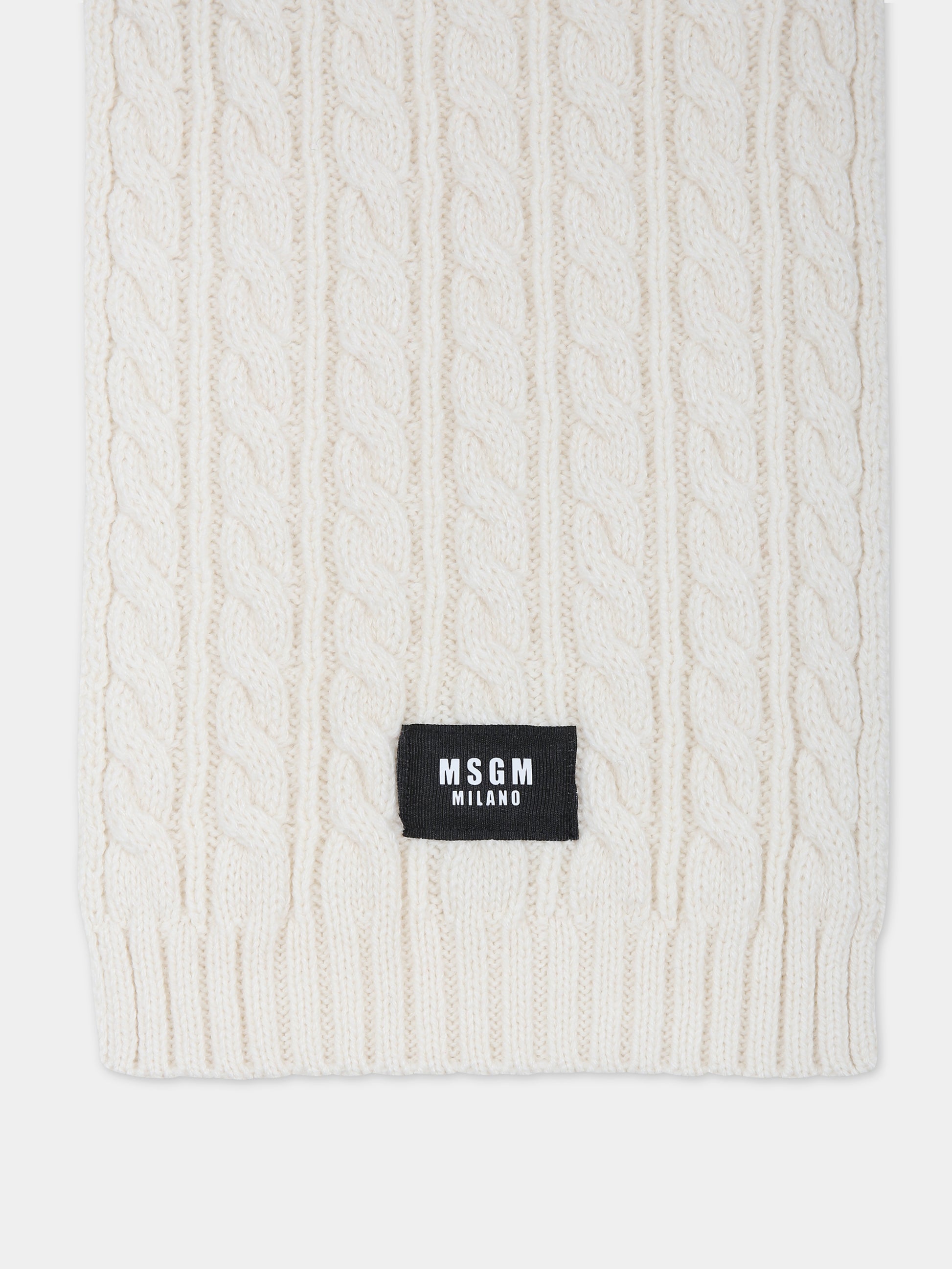 Sciarpa avorio per bambini con logo,Msgm Kids,F3MSJUSC056 013