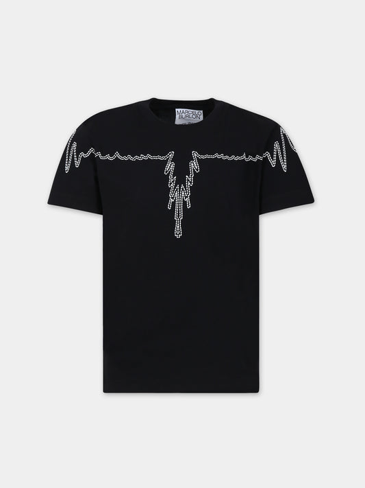 T-shirt nera per bambino con ali,Marcelo Burlon Kids,CBAA001F23JER0041001