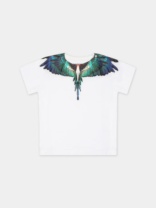 T-shirt bianca per neonato con multicolor Icon Wings,Marcelo Burlon Kids,CBXB001F23JER0010145