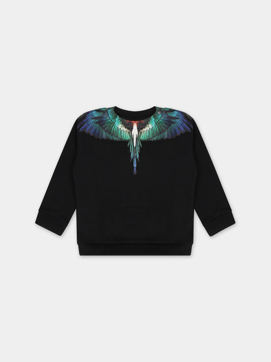 Felpa nera per neonato con multicolor Icon Wings,Marcelo Burlon Kids,CBXC001F23FLE0011045