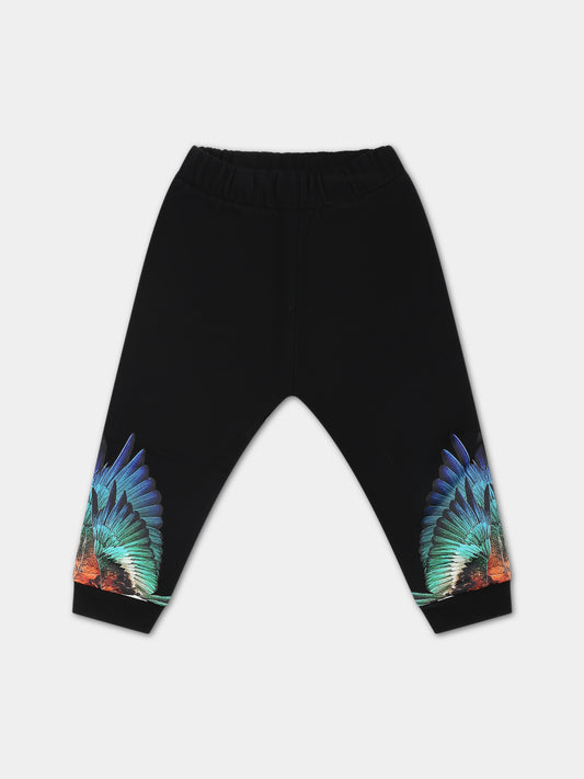 Pantaloni neri per neonato con ali,Marcelo Burlon Kids,CBXD001F23FLE0011045