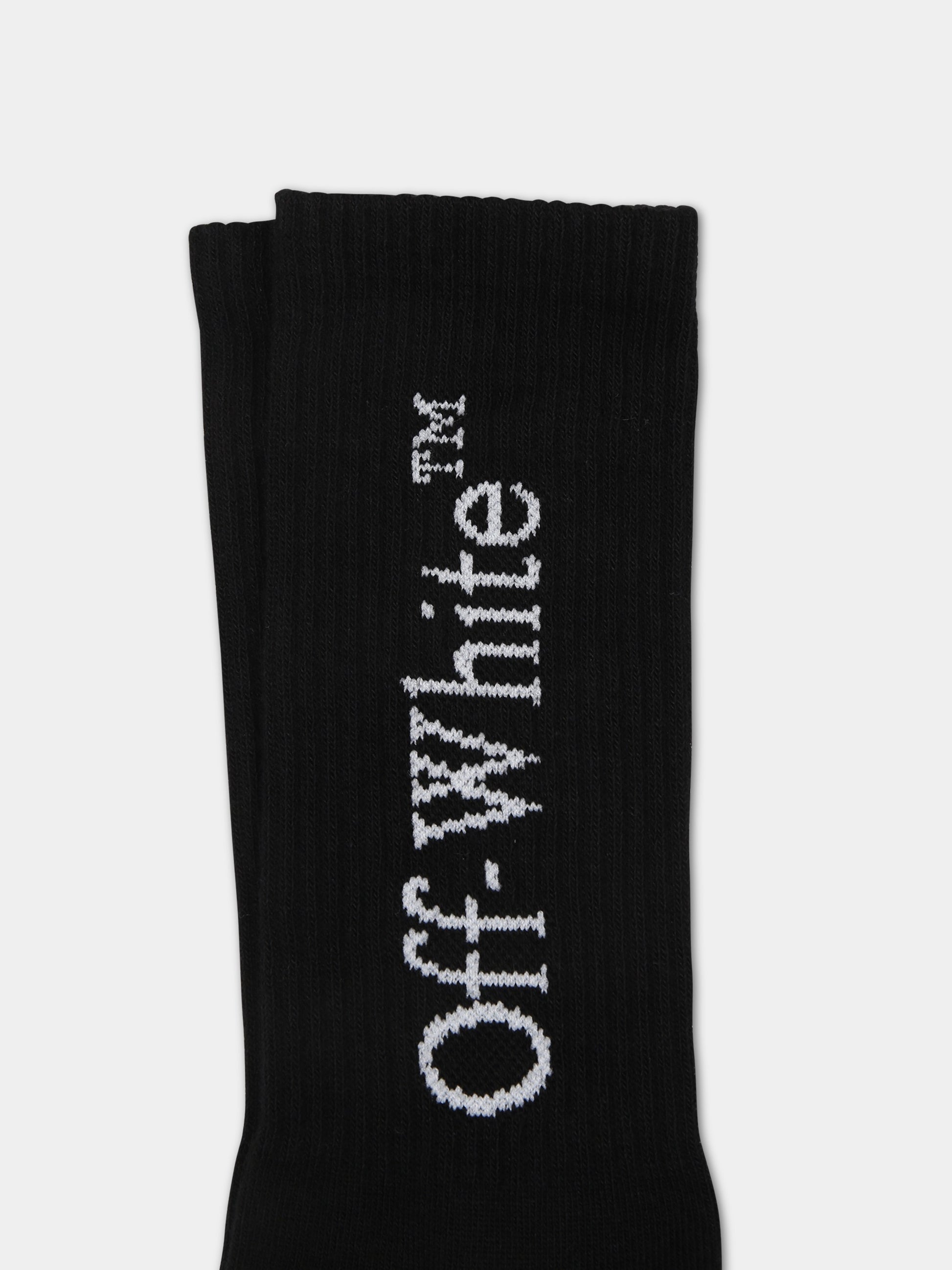 Calze nere per bambini con logo,Off White,OBRA003C99KNI0021001