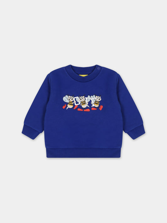 Felpa blu per neonato con stampa logo mascotte,Off White,OBXC001F23FLE0014501