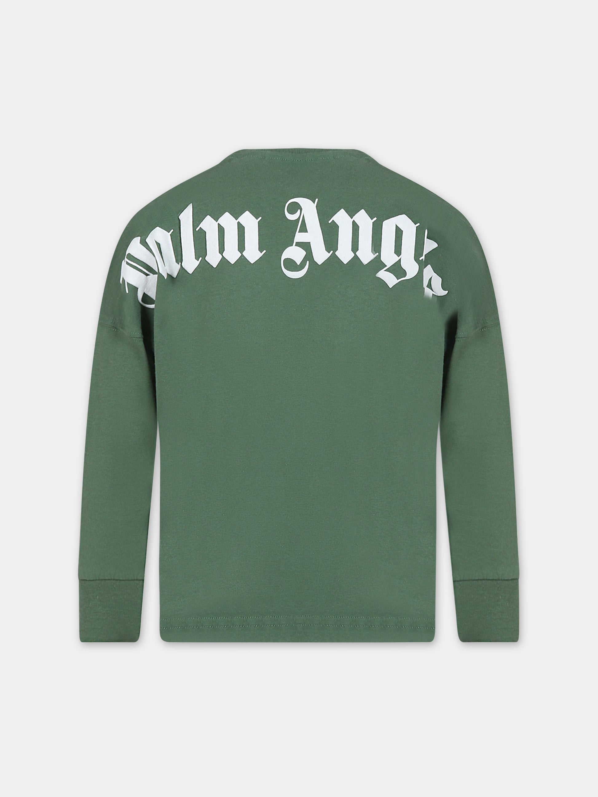 T-shirt verde per bambini con logo,Palm Angels,PBAB005C99JER0015501