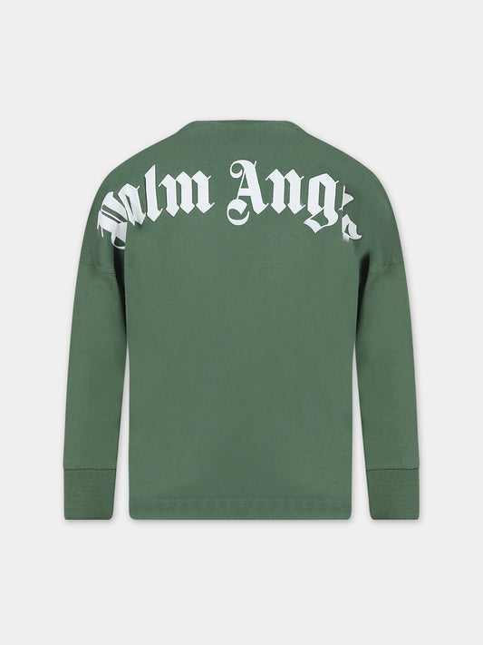 T-shirt verde per bambini con logo,Palm Angels,PBAB005C99JER0015501