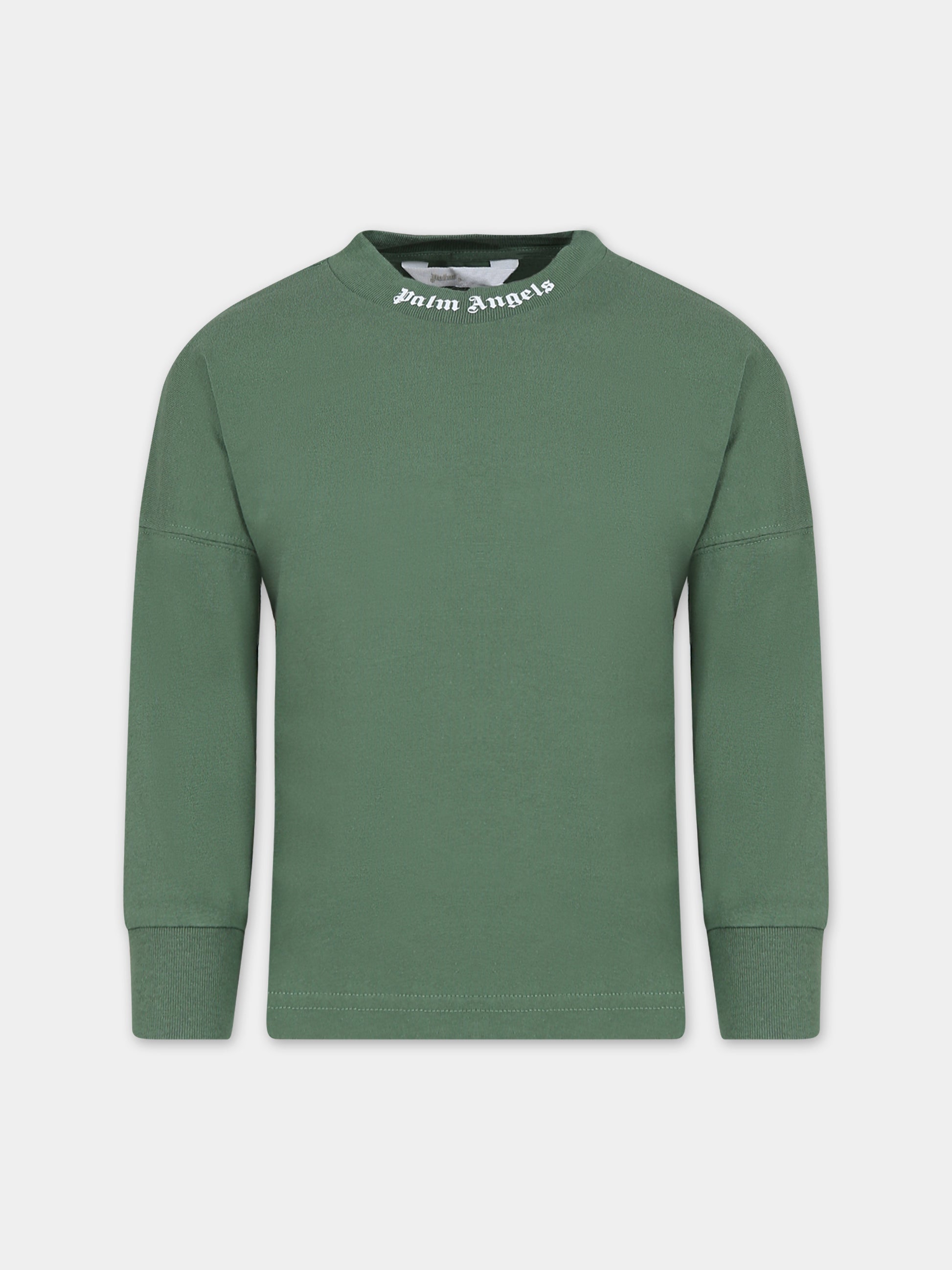 T-shirt verde per bambini con logo,Palm Angels,PBAB005C99JER0015501