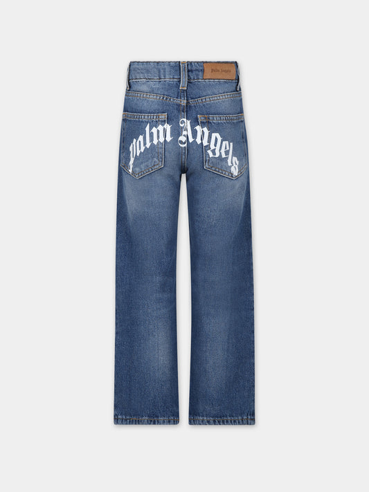 Jeans blu per bambino con logo,Palm Angels,PBYA002F23DEN0034501