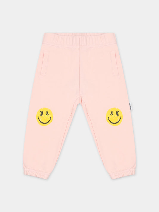 Pantaloni rosa per neonata con smile,Palm Angels,PGXD002F23FLE0033315