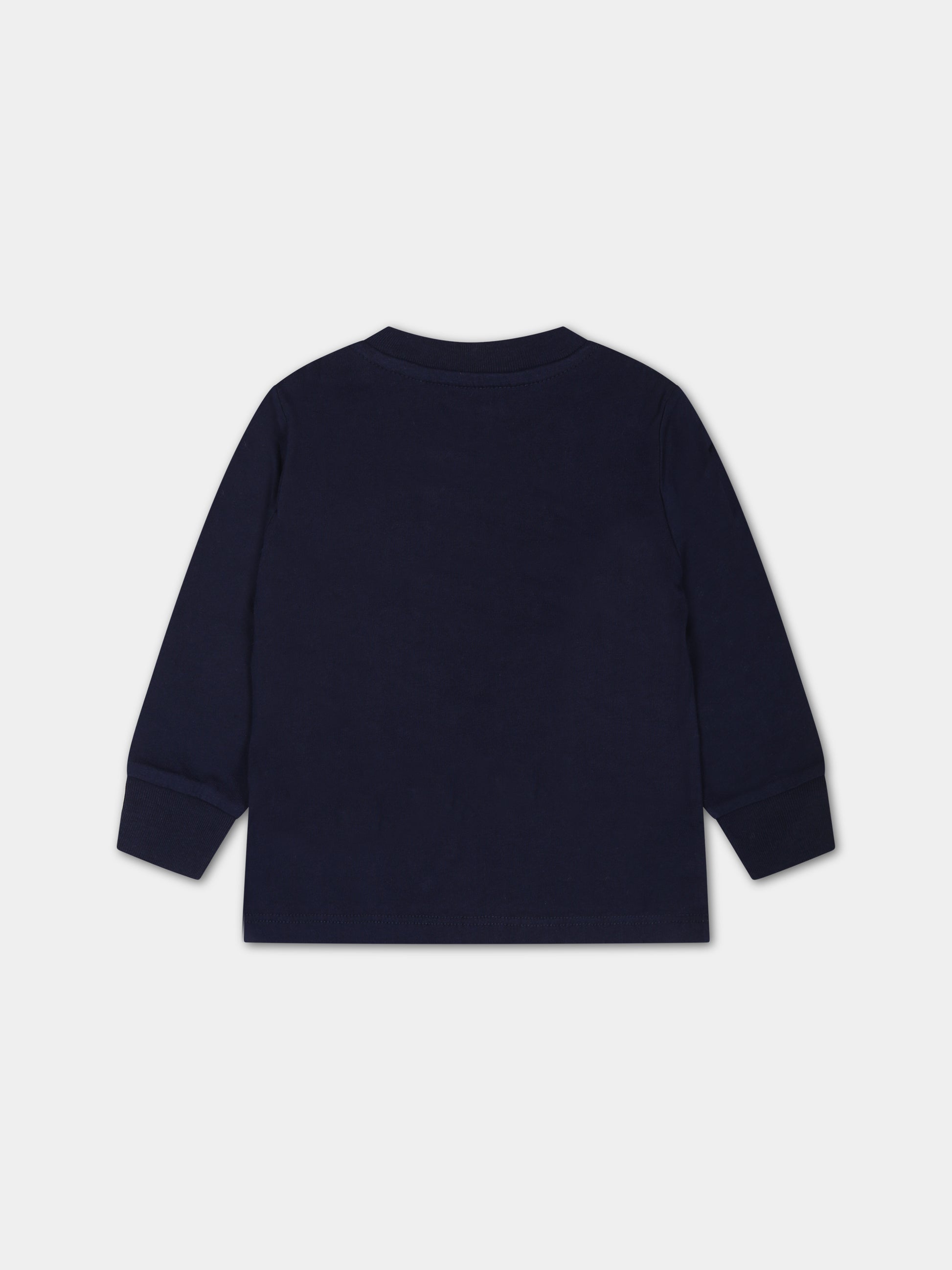T-shirt blu per neonato con orso e logo,Ralph Lauren Kids,883620003