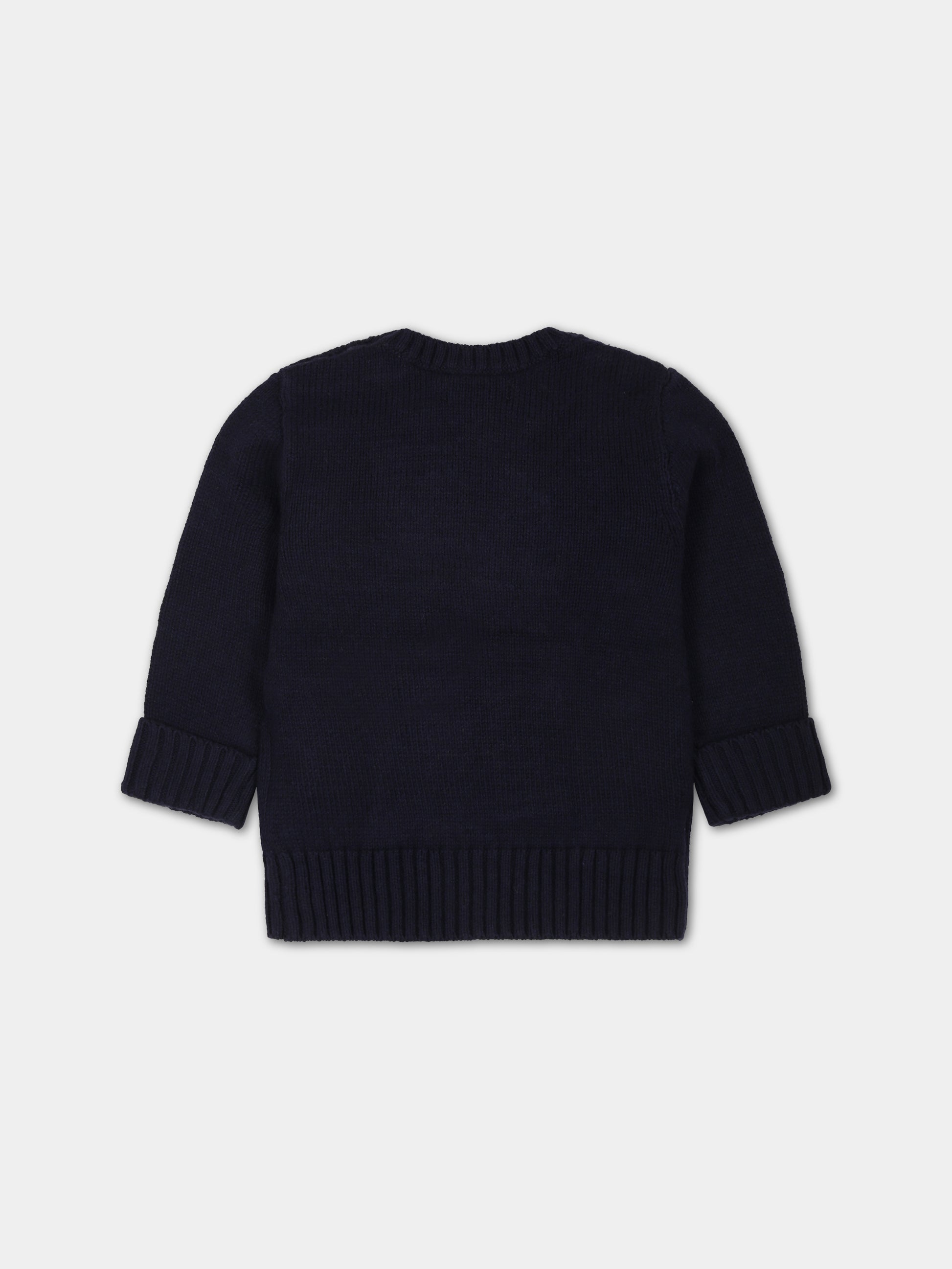 Maglione blu per neonato con orso e logo,Ralph Lauren Kids,918362001