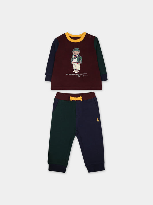 Completo bordeaux per neonato con orso e logo,Ralph Lauren Kids,920334001