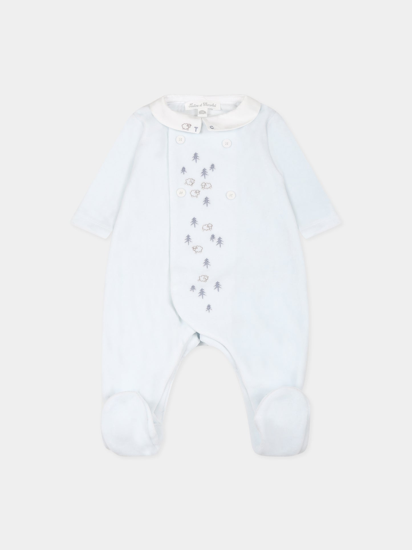 Tutina celeste per neonato con logo,Tartine Et Chocolat,TX54070-41